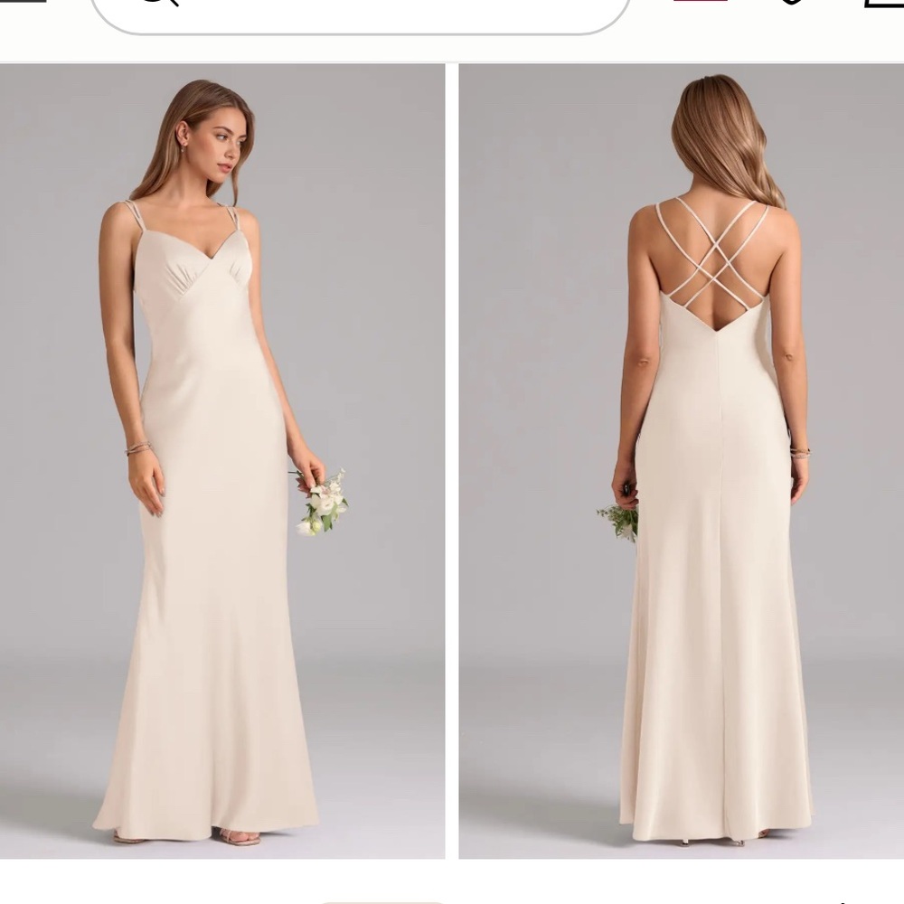 Azazie Suttona White alabaster a-line pleated dress in stretch matte satin